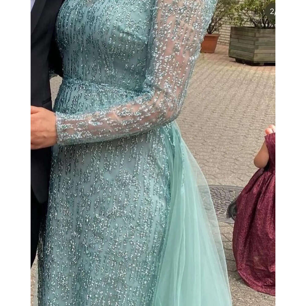 Mint Ebi Arabic Aso Mermaid The Bride Dresses Sequined Lace Evening Prom Formal Party Birthday Celebrity Mother Of Groom Gowns Dress Zj 6660306