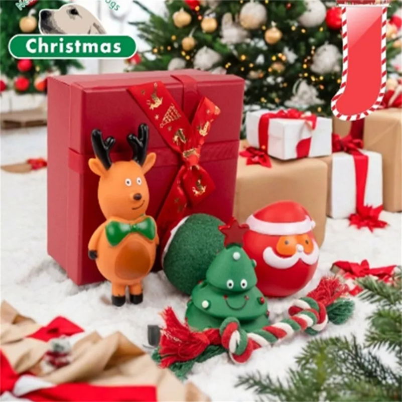 Christmas Dog Stocking Toys Set with Squeaky Toys Santa elk pet Toy