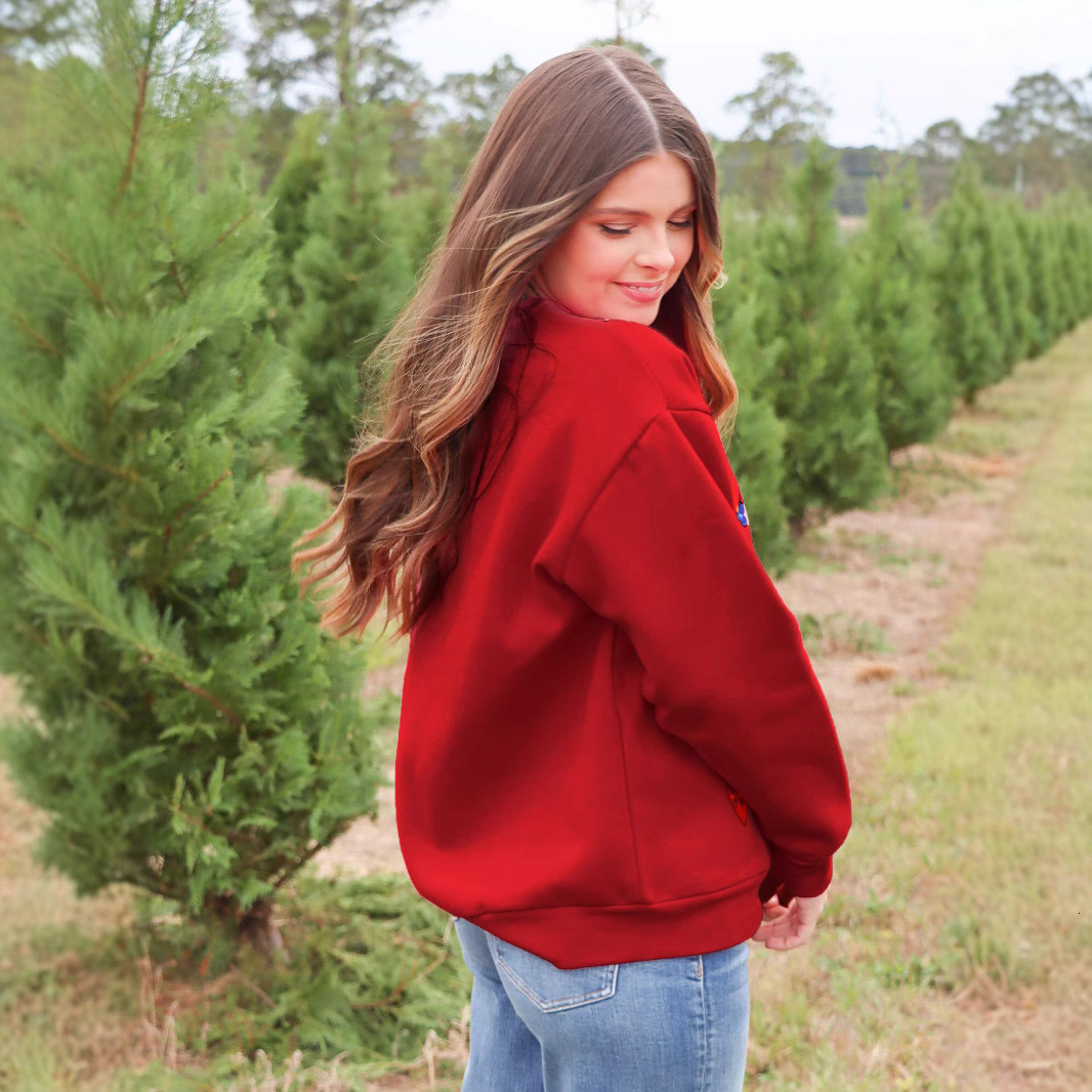 Autumn and Winter New Christmas Lantern Embroidered Loose Top Casual Long Sleeve Round Neck Hoodie