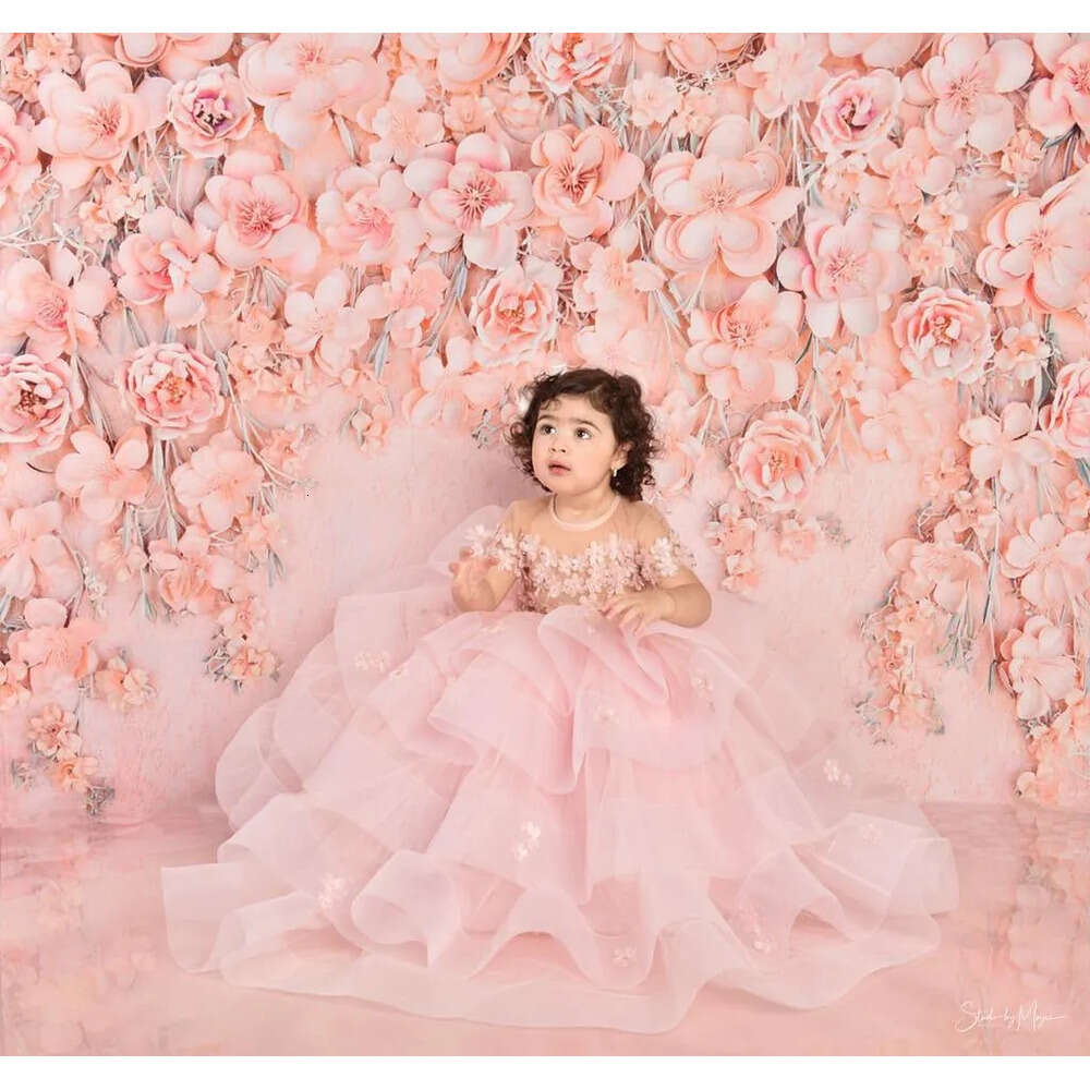 Neck Pink wer Girl Sheer Dresses Pearls Ball Gown Tiers Tulle Lilttle Kids Birthday Pageant Weddding Gowns Zj S