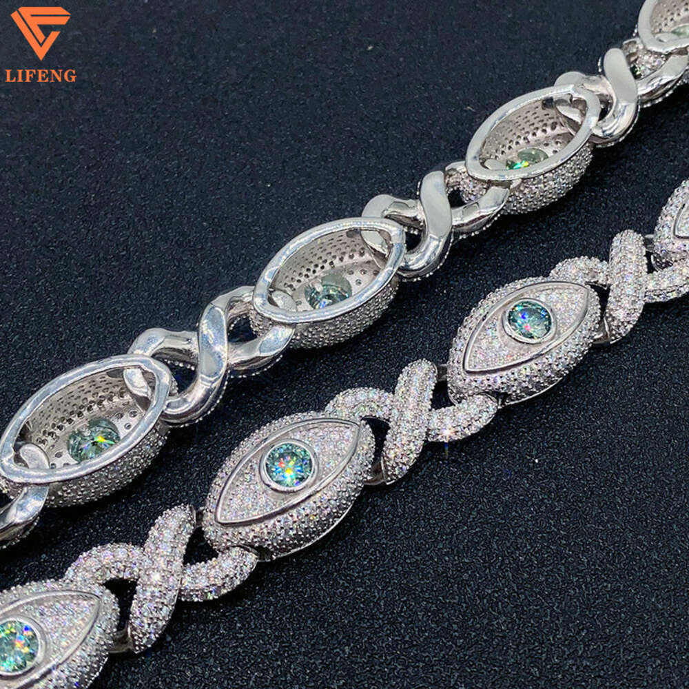 2024 Fine Jewelry Hiphop S925 Vvs Moissanite Bracelet 15mm Eye Figure of Eight Iced Out Cuban Link Chain Blue Sapphire Necklace