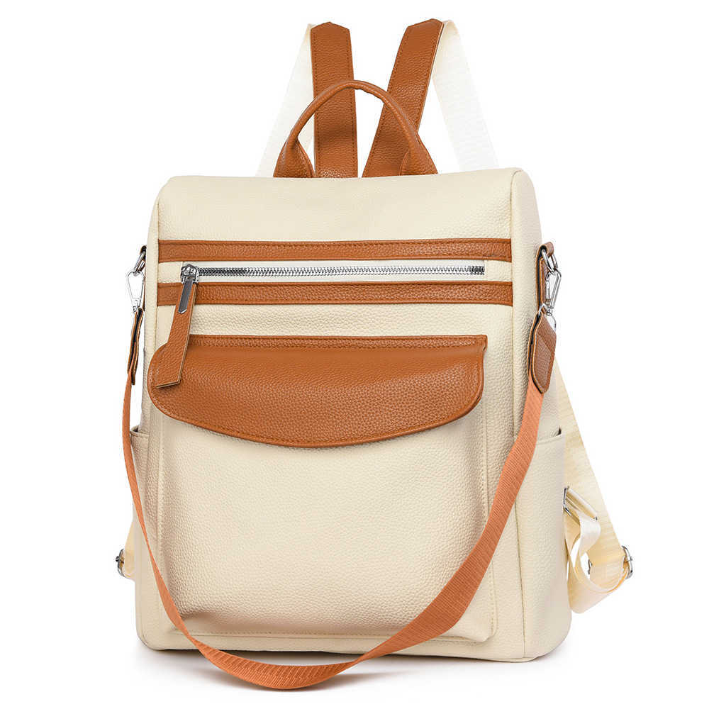 Women's backpack, large capacity travel bag, soft leather PU contrasting casual backpack, single shoulder dual-use backpack 241129