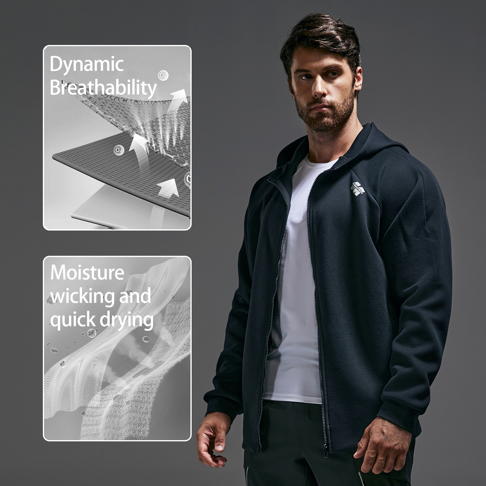 MUSCLETECH Men's Sports Fitness Sweatshirt Hooded Pullover Stretch Zip Hooded Sweatshirt