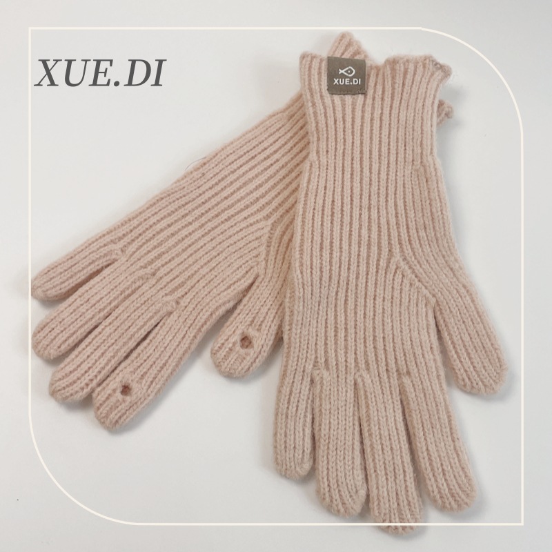 Winter fine wool two finger touch screen gloves for women knitted yarn for warmth solid color windproof and dew proof