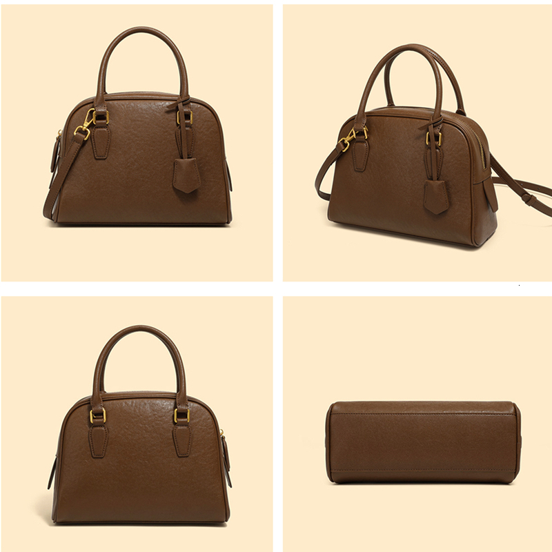 Toptrends Real Genuine Leather Bowg Tote Handbags For Women 2024 Designer Shell Purses Ladies Shoulder Crossbody Bags