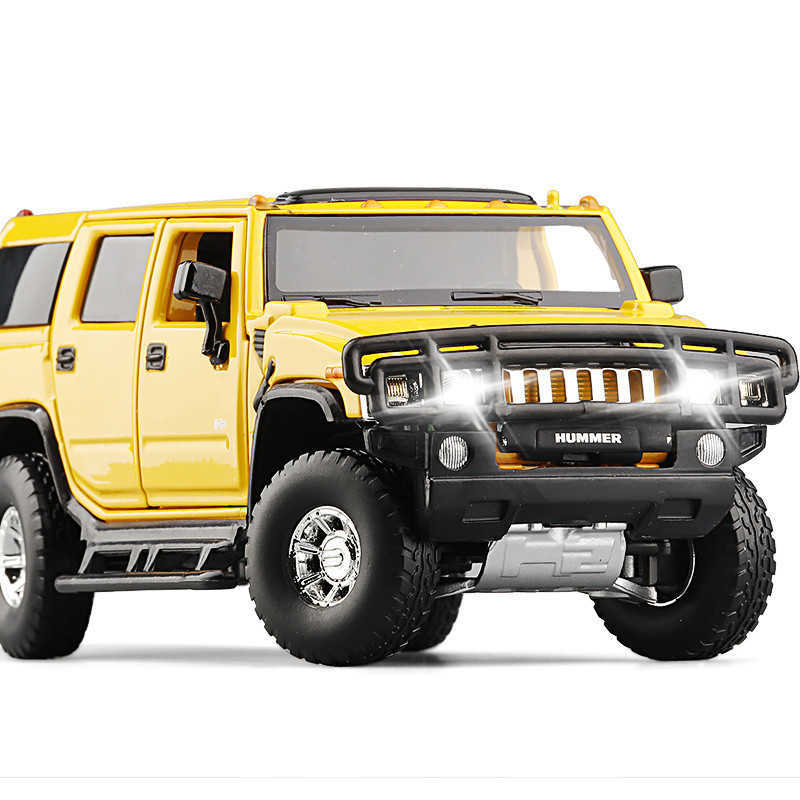 Childrens toy 1 32JK Hummer H2 off-road alloy car model steering suspension sound and light feedback model car toy X241129