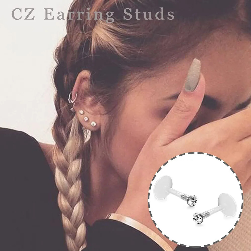 10pcs 16G Czech Crystal Clear Flexible Bioflex Acrylic Bar Studs Lip Rings Helix Stud Earrings Ear Nose Piercing Body Jewelry 241125