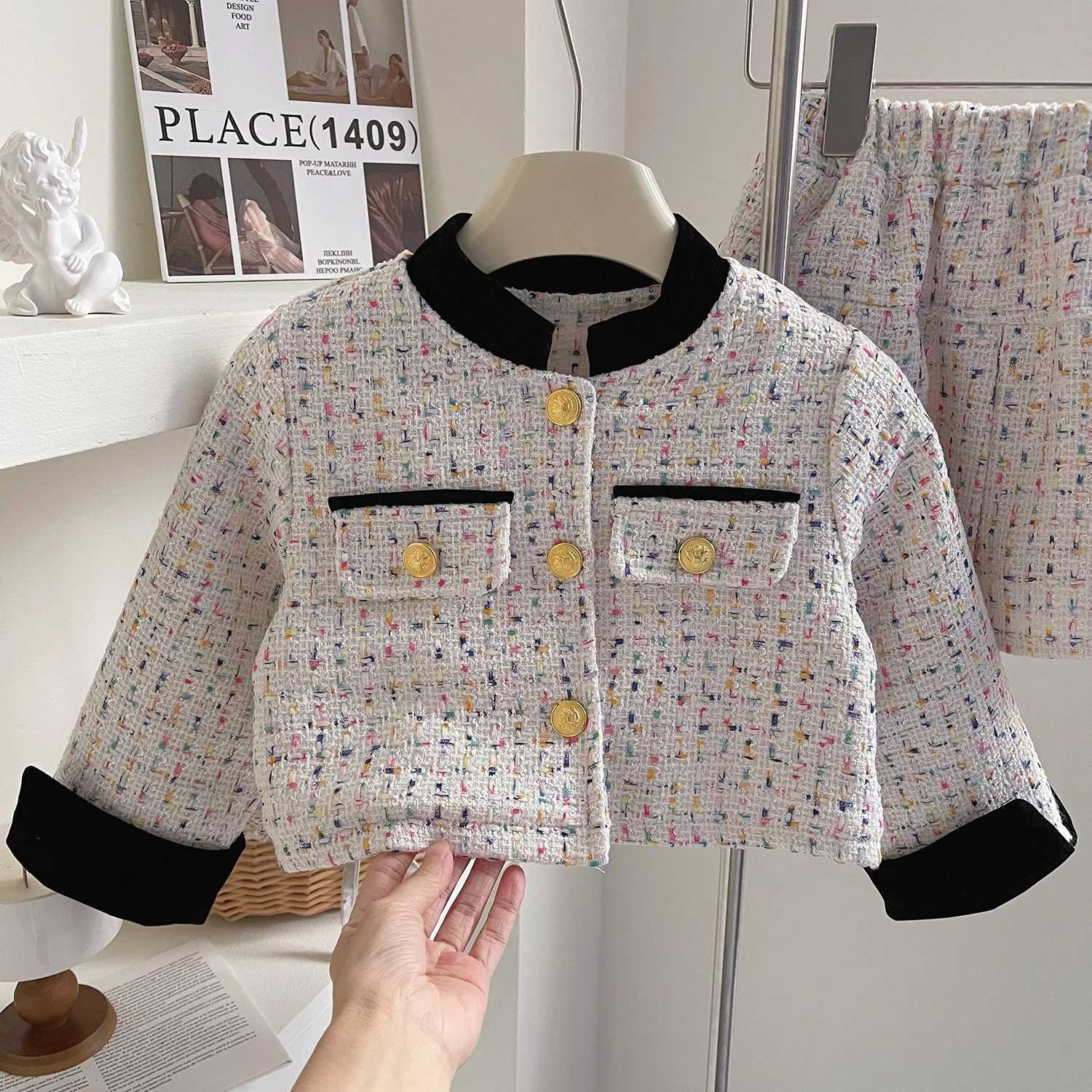 Clothing Sets Childrens Clothing Sets Single Breasted Coat + Pleated Skirt 2pcs Kids Clothes Girls Kids Boutique Clothes Baby Girl Outfit Set Y2411299