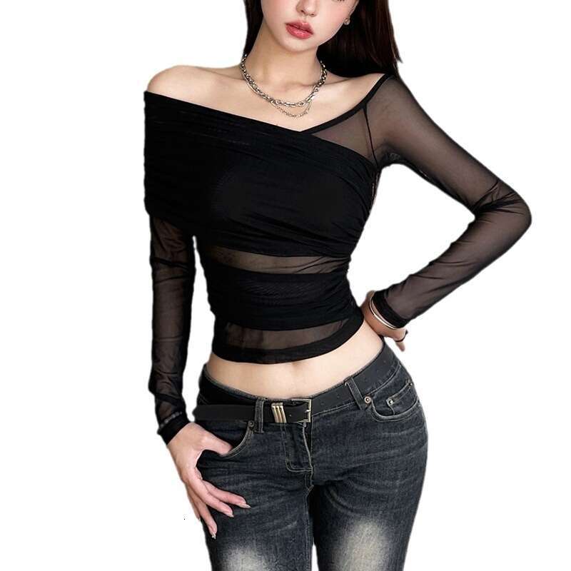 2023 New Autumn Style Sexy Spicy Girl with Unique Personality, Street Slim Fit, Slimming Mesh Long Sleeves