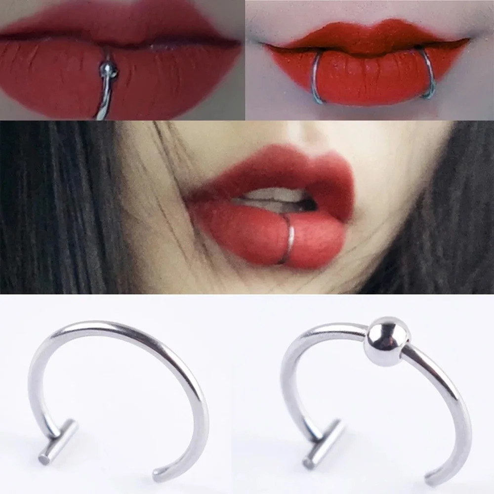 2023 Punk 810mm Steel Lip Rings Cuff Clip on Labret Piercing Ear Nose Hoops Unisex Women Septum Body Jewelry 241125