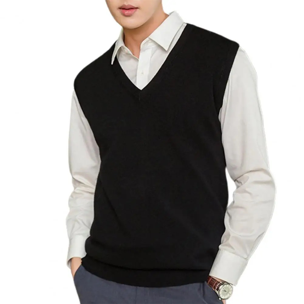 Sleeveless Loose Warm Sweater Vest Men Solid Color Vneck Pullover Knitted Male Waistcoat 241129