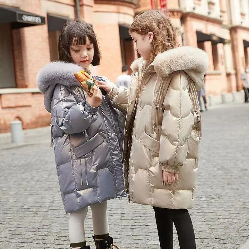 Children Glossy Jackets Girls Winter Thicken Warm Outerwear Teens Cotton Overcoat Kids Fashion Hooded Coats Casual Parkas 241126