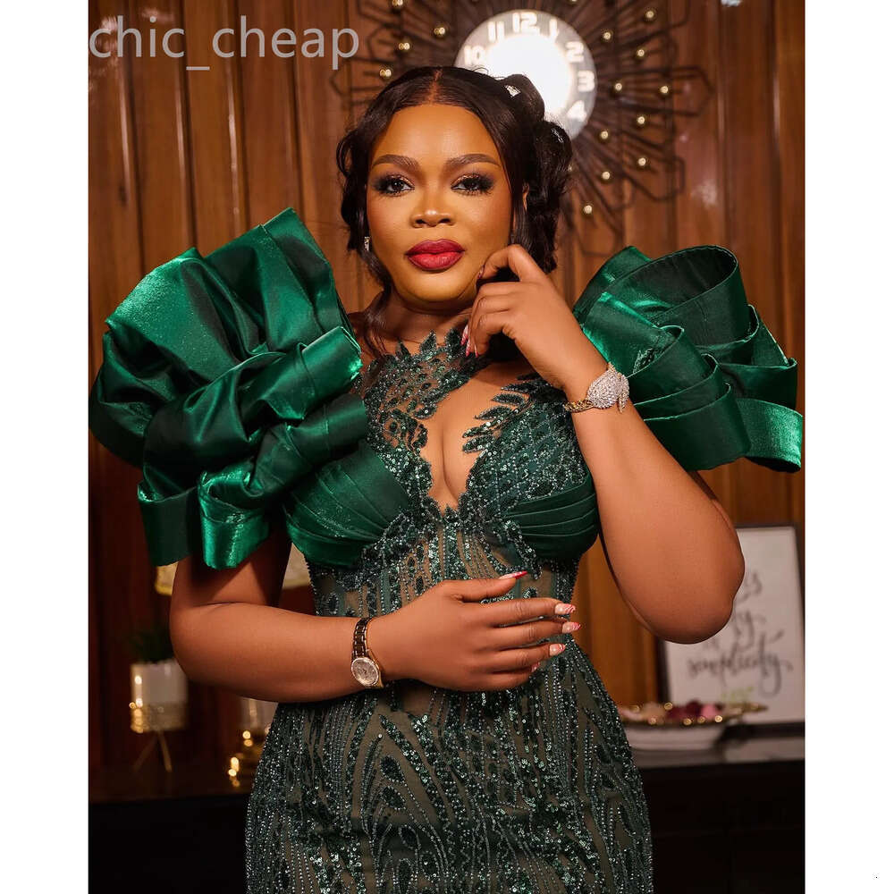 Dark Ebi Green Ao Sheath Prom Dre Sheer Neck Sequined Lace Evening Formal Party Second Reception Th Birthday Engagement Gown Dree Robe De Soiree 66603