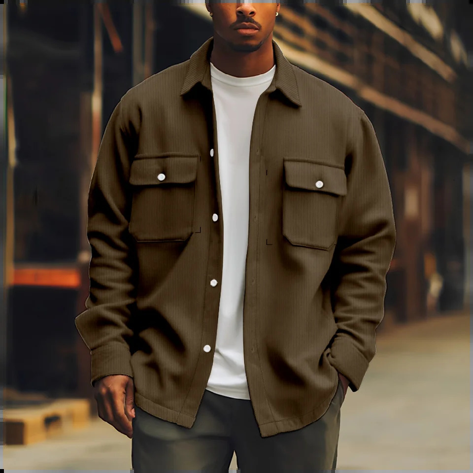 American Vintage Mens Casual Corduroy Jacket Coat Spring Autumn Trendy Pockets Cargo Coats Streetwear Man Hunting 241129