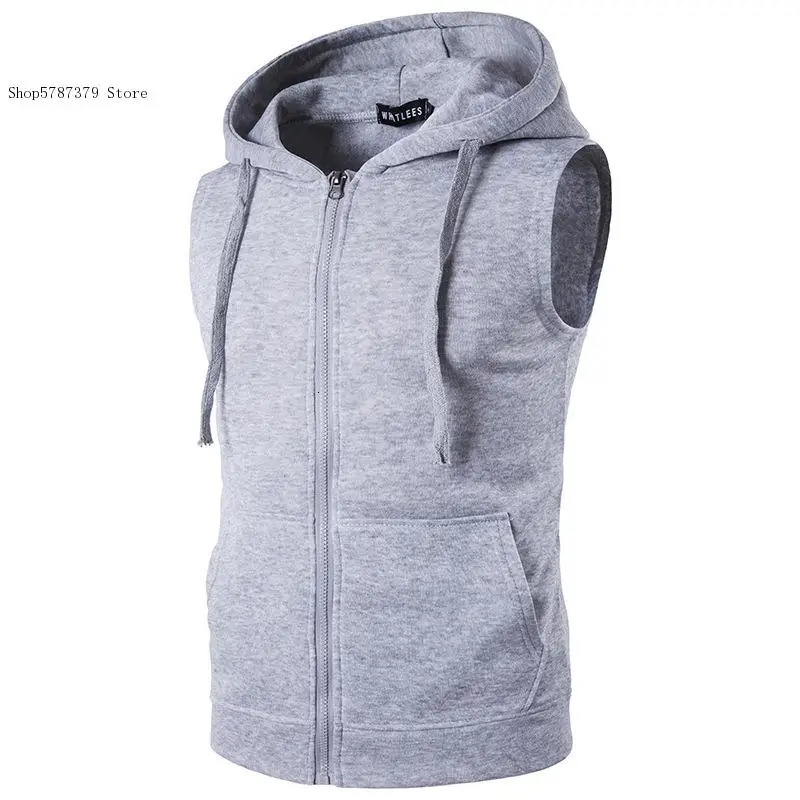 Mens Casual Hoodie with Sleeveless Zipper Sports Shirt Springsummerautumn Cotton Jacket Vest 241129
