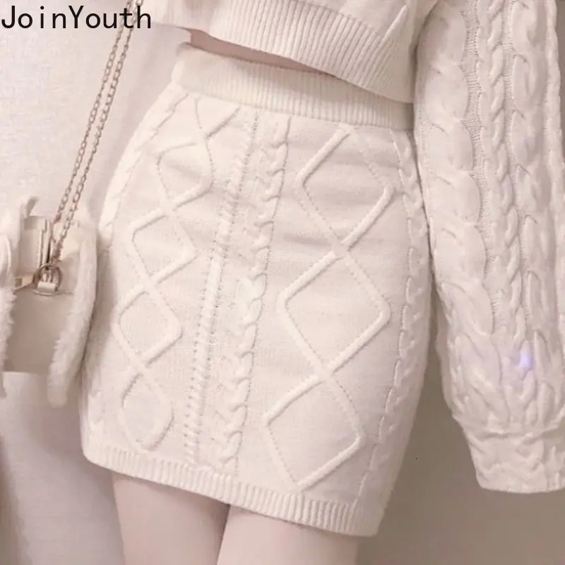 Joinyouth Japanese Fashion Suit Two Piece Set Women Ribbed Cropped Pullovers Bodycon Mini Skirt Ropa Mujer Knitted 2 241129