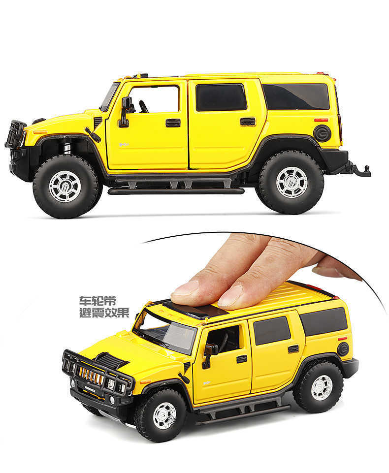 Childrens toy 1 32JK Hummer H2 off-road alloy car model steering suspension sound and light feedback model car toy X241129