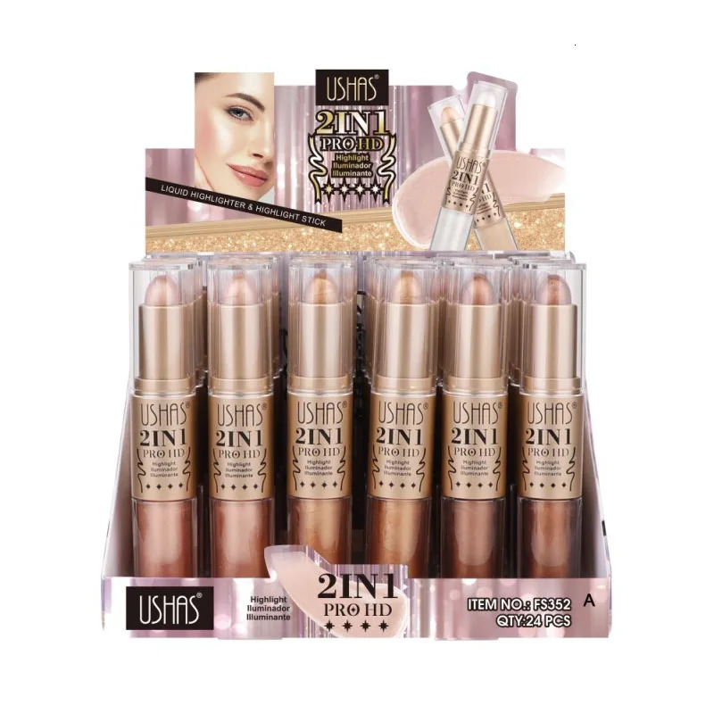 24Pcs USHAS Highlight Bronzer Contour Sticks Kit for Light Skin Face Makeup Dual Cream Contour Stick Make Up Kit for All Skin 240412