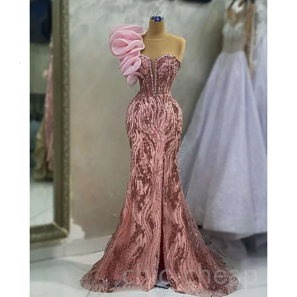 Pink Ebi Mermaid Aso April Prom Dress Beaded Crystals Evening Formal Party Second Reception Birthday Engagement Gowns Dresses Robe De Soiree Zj Es 021