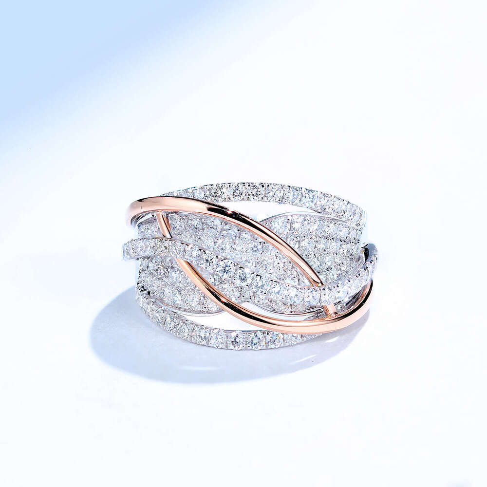 Hecheng Fashion Trend Diamond studded Women's Plated with Two tone Jewelry Interwoven Mesh Zircon Ring