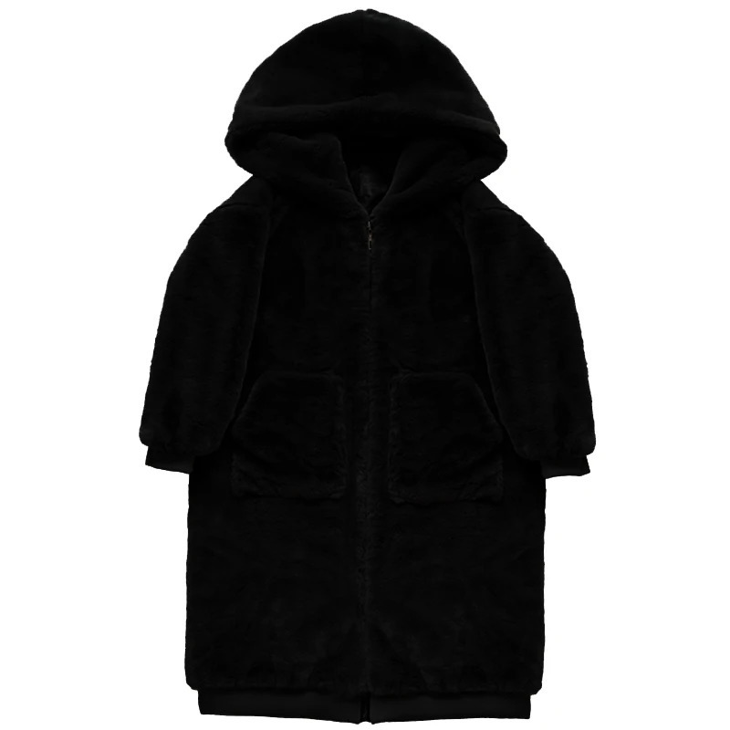 Mauroicardi Winter Black Oversized Long Warm Fluffy Faux Fur Coat Women with Hood Long Sleeve Zipper Loose Korean Fashion 241126