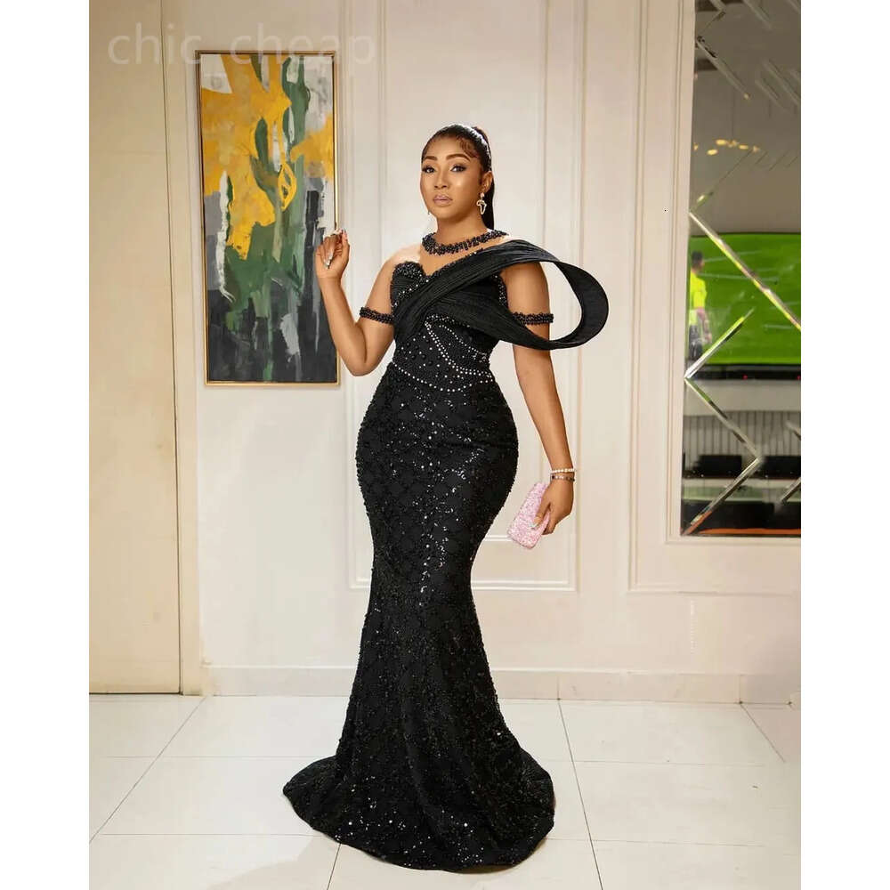 Aso Ebi Mermaid Black Prom Dress Beaded Sheer Neck Evening Formal Party Second Reception Th Birthday Engagement Gowns Dresses Robe De Soiree Zj Es 666