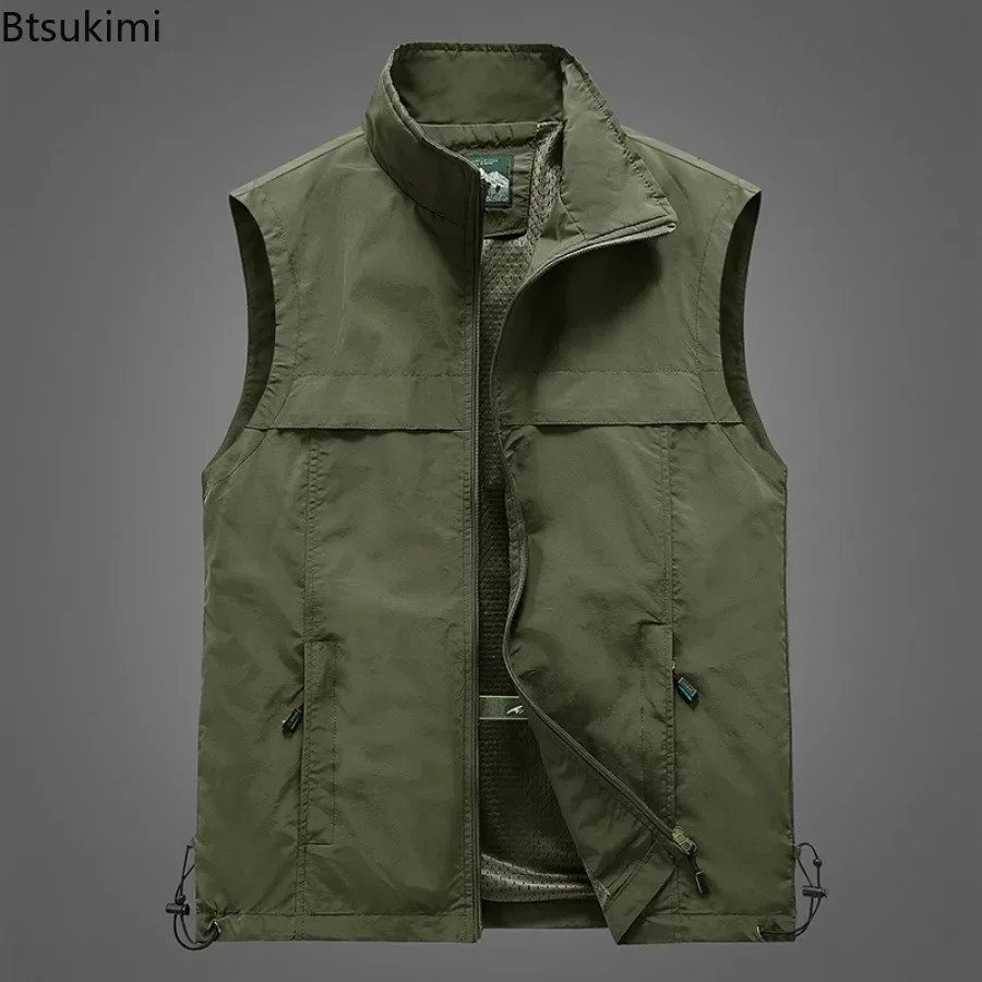 2025 Mens Lightweight Outdoor Vest Work Hiking Fishing Po Travel Men Running Sports Sleeveless Coats Mesh Waistcoat 241129