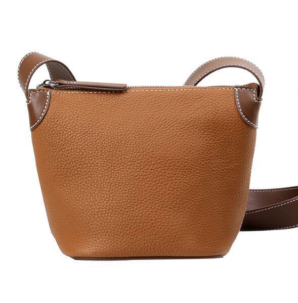 LEMON KOKO Light Leather One Shoulder Messenger Cowhide Urban Simple Bucket Bag