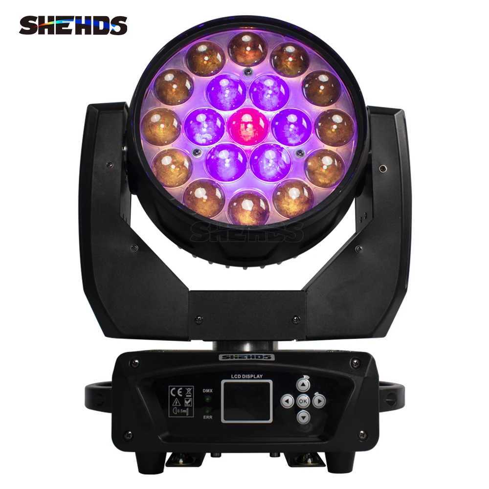 New LED 19x15W RGBW Beam+Wash Zoom Moving Head Light DMX 16/24 CH DJ Disco Part Church TV Studio SHEHDS Stage Effect Equipment Z241129