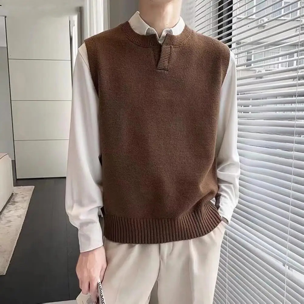 Mens Solid Color Sweater Vest Casual Fashion Warm Top Knitting Elastic Young Style Spring 241129