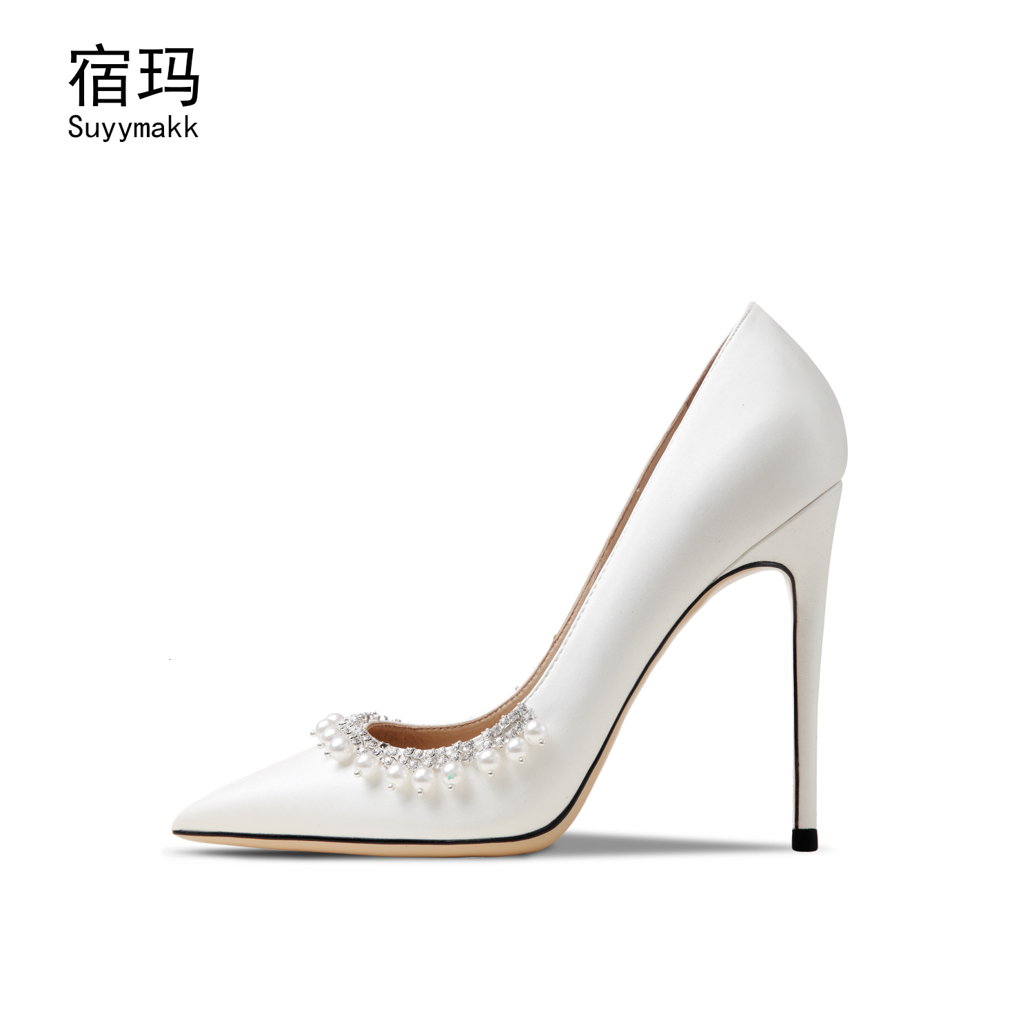 Women's Shoes 2024 New Shoes For Women High Heels White Bead String Pumps Fashion Pointed Toe Stiletto Sexy Wedding 10Cm
