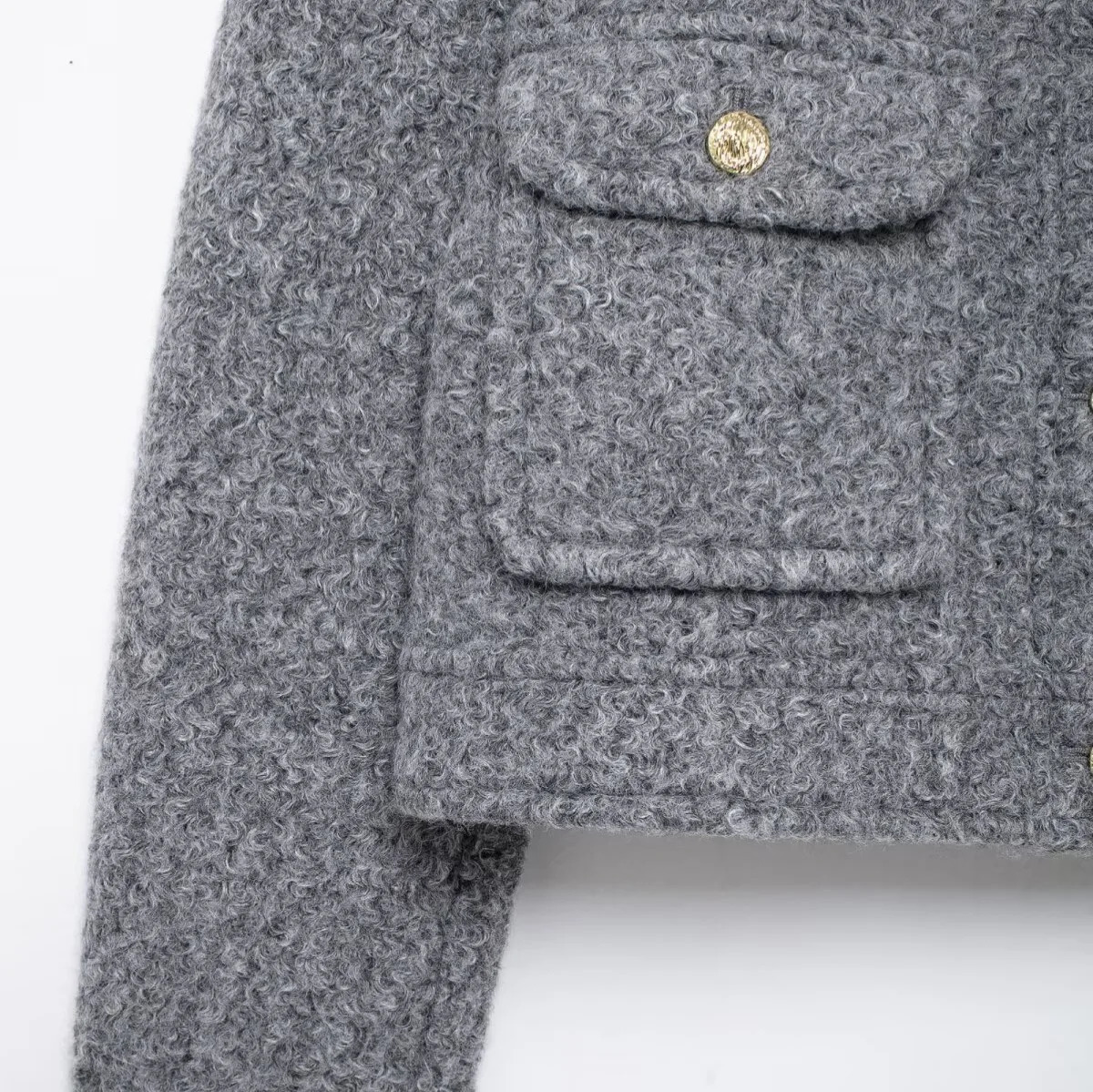 Womens Pearl Leather Round Neck Long Sleeved Short Jacket 241129