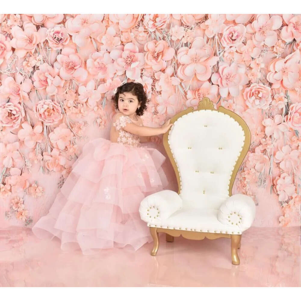 Neck Pink wer Girl Sheer Dresses Pearls Ball Gown Tiers Tulle Lilttle Kids Birthday Pageant Weddding Gowns Zj S