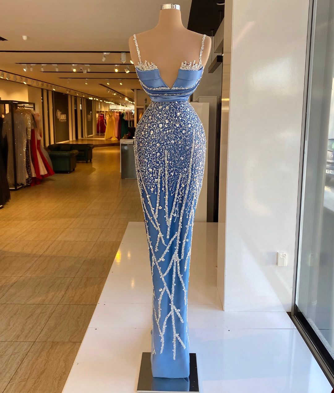 Sparkling Mermaid Prom Sleeveless Deep V Neck Spaghetti Sequins Applique Beading Floor Length Celebrity Evening Dresses Plus Size Custom Made L24399 0