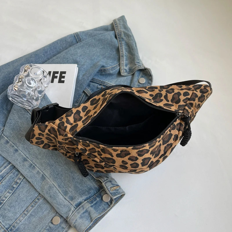 Leopard Print Waist Bag Street Trend Fanny Pack Woman Chest Canvas Belt Fashion Female Shoulder Crossbody Bags y241115
