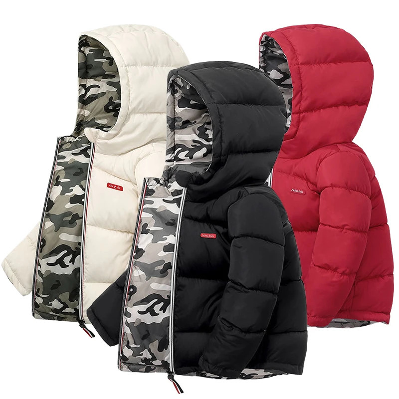 Winter Thick Warm Down Coat For Boys Jackets Can Be Worn On Both Sides Toddler Hooded Outerwear Infant Children Clothes 241126
