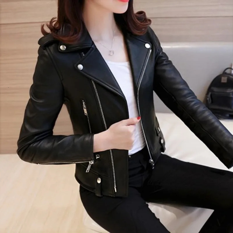 Fashionable Versatile Leather Jacket High Street Harajuku PU Women Short Slim Fit Small Coat Motorcycle Suit 241129