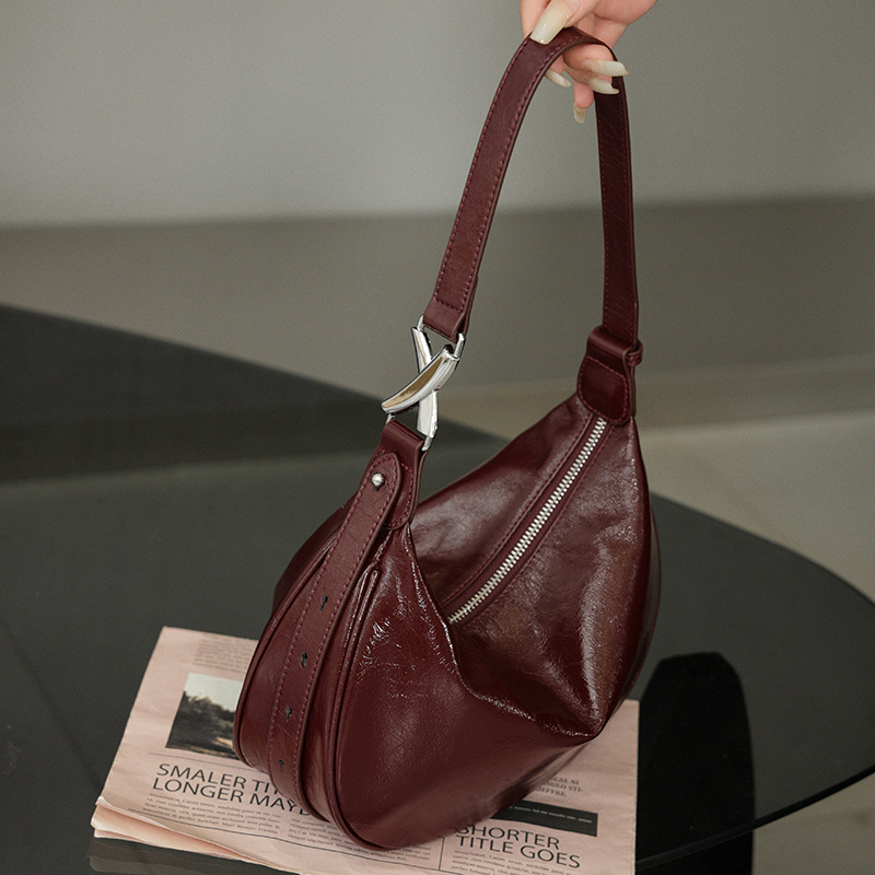 New Fashion Women's Soft Leather Shoulder Bags Handbags Women Wide Half Moon And Designer