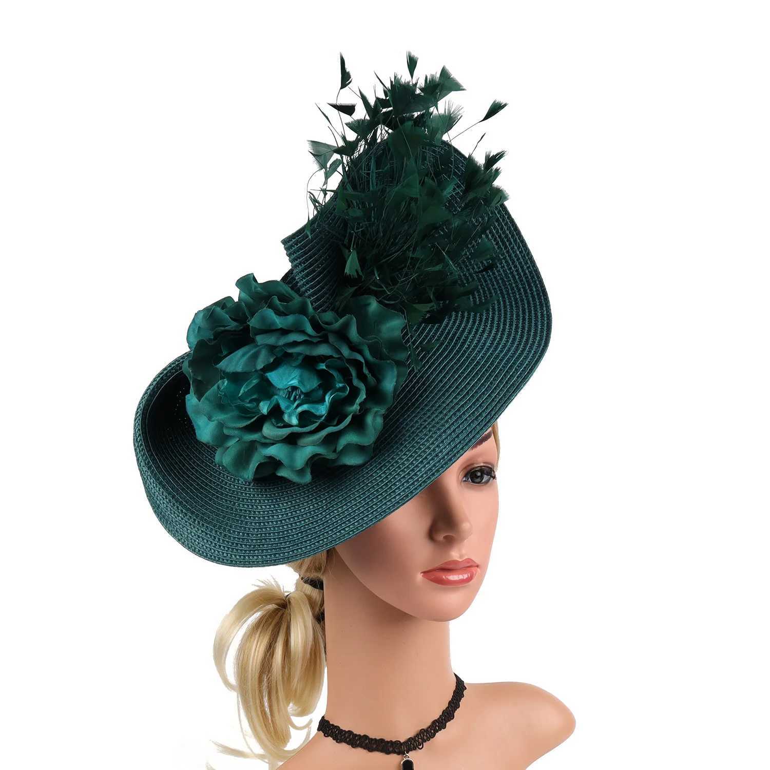 Wide Brim Hats Bucket Hats Elegant Tea Party Fascinator Kentucky Hat Womens Fascinator Derby Straw Feather Pillbox Hat for Cocktail Wedding Y240426