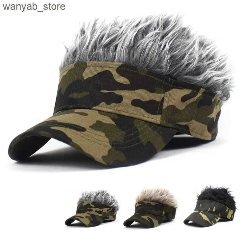 Ball Caps Outdoor Camouflage Armygreen Jungle Sun Hat Spiked Hair Wig Hat Sports Baseball Hat Synthetic Short Hair Wig Hat Visor L240910