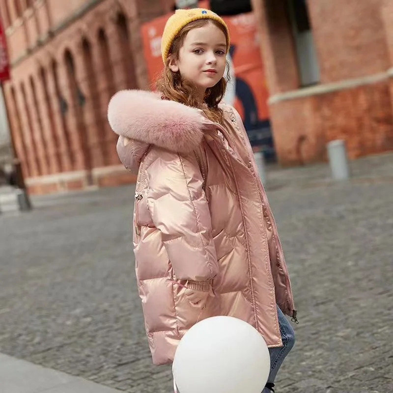 Children Glossy Jackets Girls Winter Thicken Warm Outerwear Teens Cotton Overcoat Kids Fashion Hooded Coats Casual Parkas 241126
