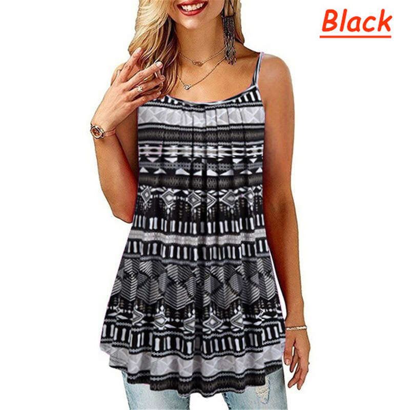 European American Plus Size Women's Clothing With Printed Folds, Loose Camisoles, Trendy Clothing, Fashionable And Casual Temperament B4