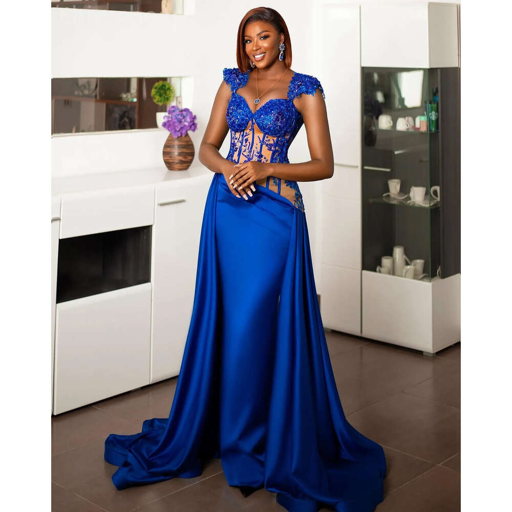 Royal Blue Mermaid Prom Dress | Beaded Lace Satin Evening Formal Gown 0218