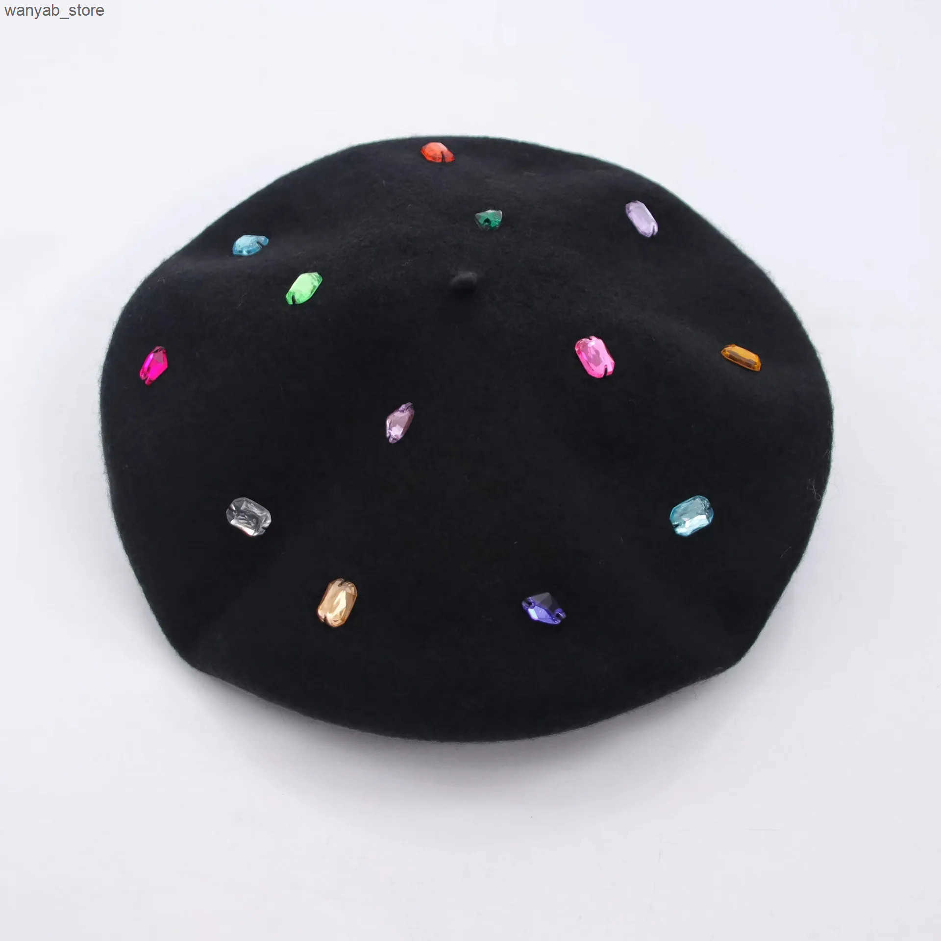 Berets COKK Winter Hat Womens Wool Beret Paint Hat Rhinestone Bead Beret Womens Black Wholesale New L240910 L0910