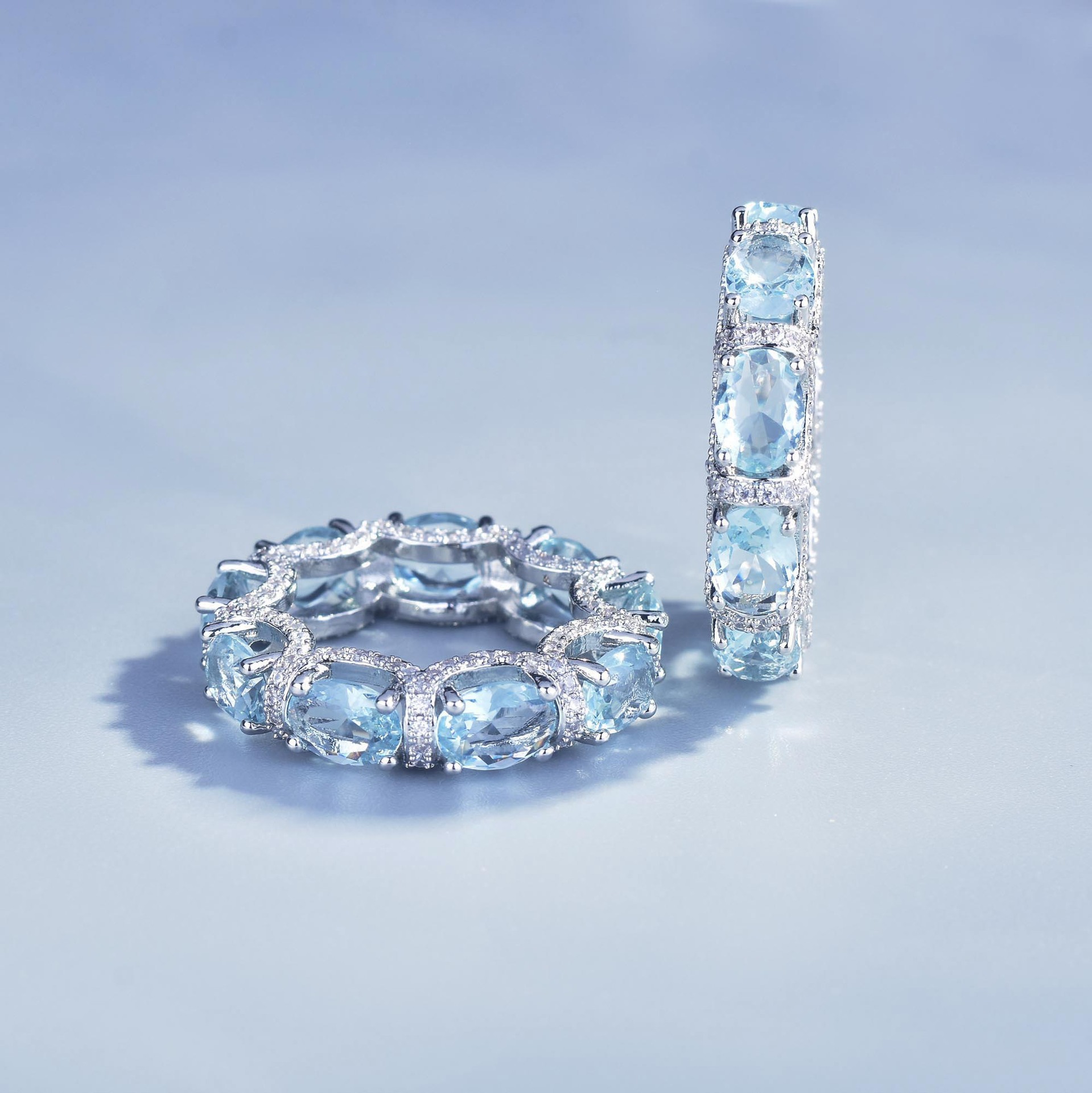 2024 Top Sell Choucong Wedding Jewelry Sets Luxury 925 Sterling Silver Blue Aquamarine CZ Diamond Gemstones Party Women Bracelet Engagement Ring Gift