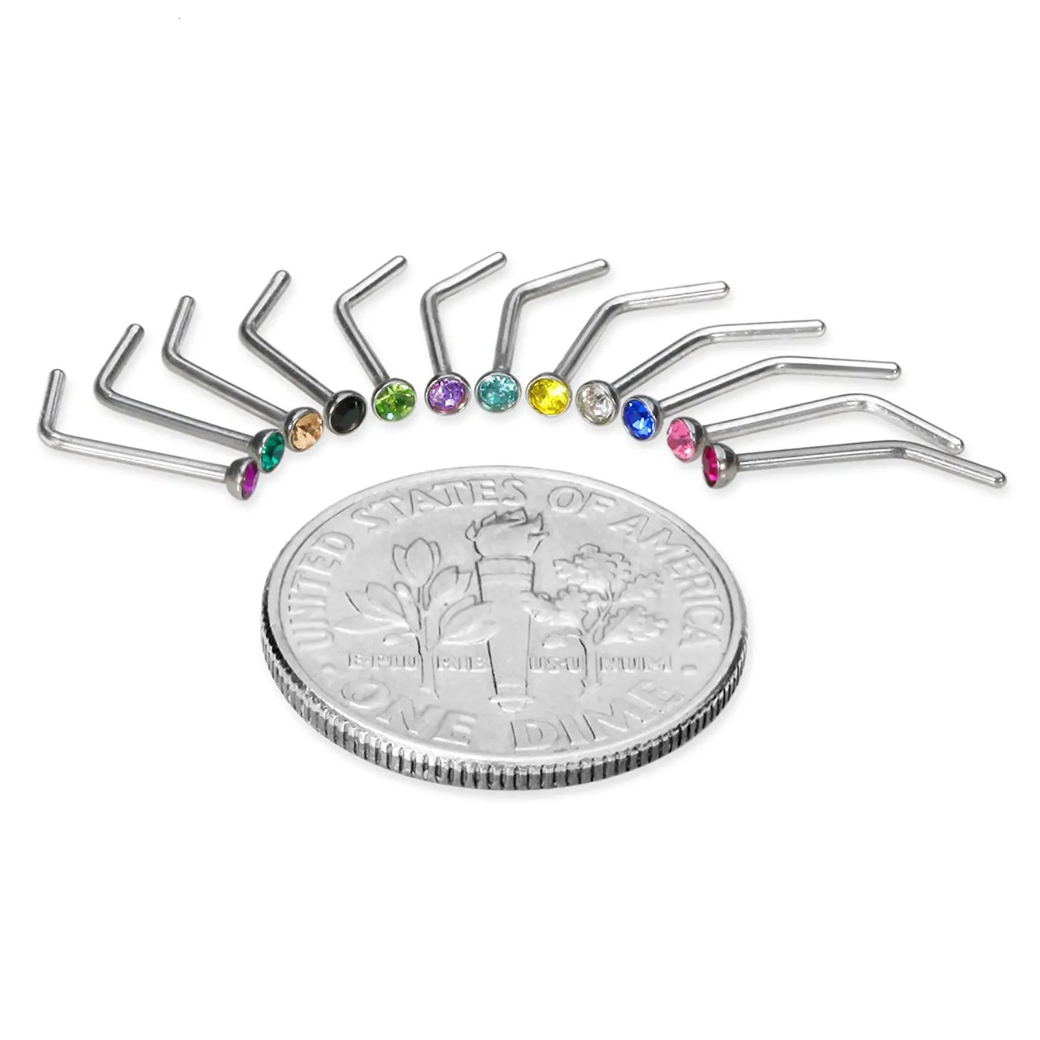 51020PCS Stainless Steel L Shape Nose Stud Set 20G Crystal Ring Hoop Indian Bulk Piercing Nariz Lot 241125
