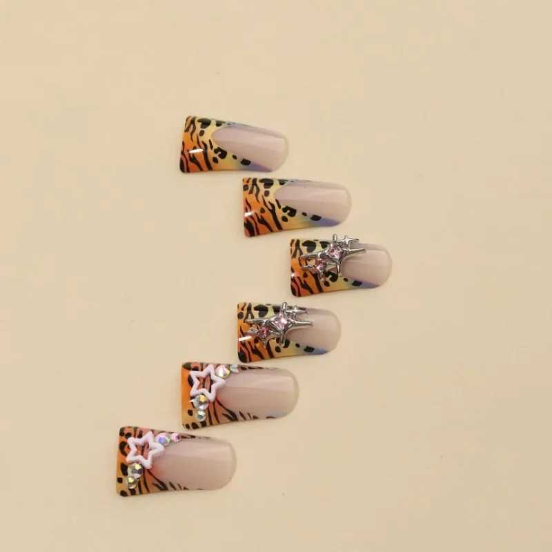 24Pcs Duck-bill Shaped Press On Nails Wearable Fake Nails Love Brown Leopard French Edge Removable False Nail For Women GirlsXJ241128