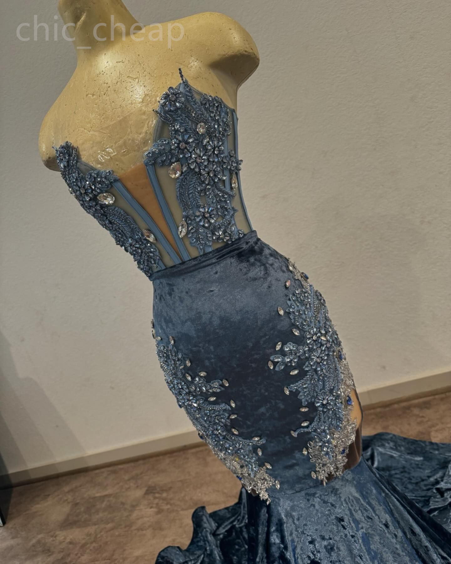 Plus Size Arabic Aso Navy Blue Mermaid Prom Dresses Beaded Crystals Velvet Evening Formal Party Second Birthday Engagement Reception Gowns ZJ334