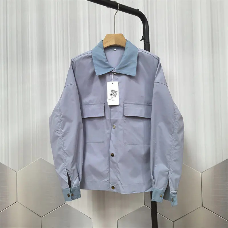 Simplicity Handsome ity Fashion Casual Creative Splicing Pocket Turndown Collar Jacket Loose Mens Outerwear Autumn 2024 241129