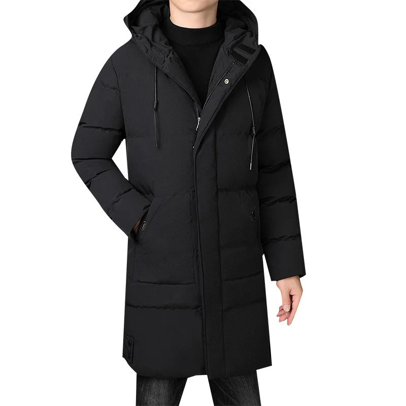 PFHQ Mens Cotton Jacket Winter Thick Mid Long Coat 2024 Solid Color With Hat Casual Korea Fashion Male Tops Zipper 21Z7537 241129 - view 6